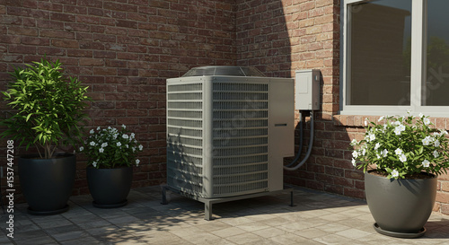 Outdoor Air Conditioning Unit On A Patio