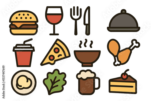 Vector set of icons for food and drinks suitable for restaurants or commercial use