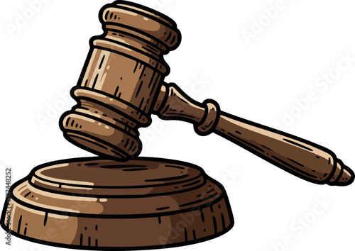 Wooden judge gavel and sound block illustration for legal and courtroom concepts vector 