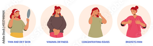Woman with thin dry skin, vaginal dryness, concentrating issues, breast pain menopause symptoms