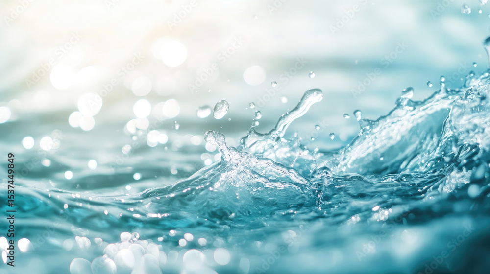 Trendy summer nature banner. Defocused aqua-mint liquid colored clear water surface texture with splashes bubbles with copy space. Water waves in sunlight background Trendy summer nature banner. Defocused aqua-mint liquid colored clear water surface texture with splashes bubbles with copy space. Water waves in sunlight background