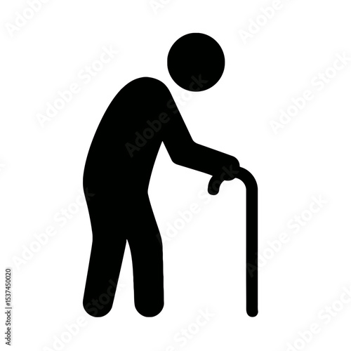very simple flat and single minimalist Elderly Man Holding Cane Silhouettes