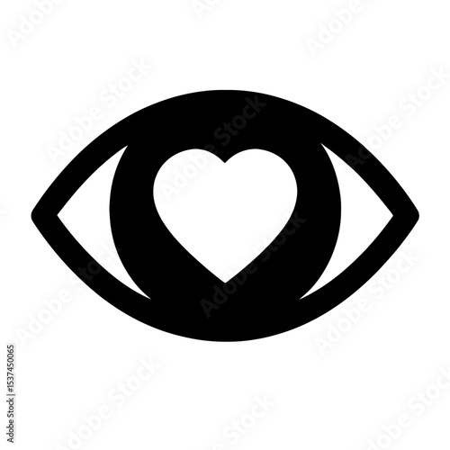 very simple flat and single minimalist Human Eye with Heart Pupil Silhouettes