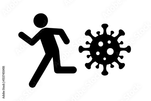 very simple flat and single minimalist Man Running Away From a Virus Silhouettes