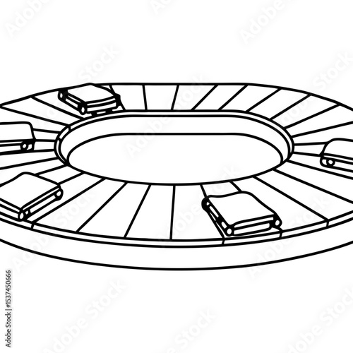 Baggage carousel with luggage. Airport baggage claim system showing suitcases on rotating conveyor belt.  Travel concept image for airport websites, travel brochures, and advertising.
