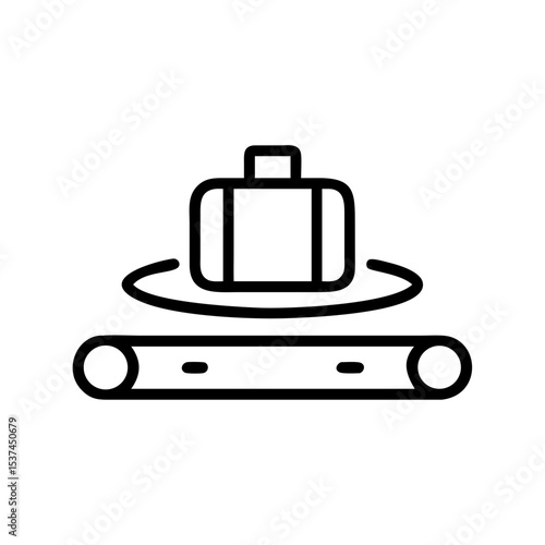 Airport baggage claim carousel luggage system icon.  Baggage claim illustration shows suitcase on rotating conveyor belt. This baggage claim graphic is perfect for travel websites and apps.