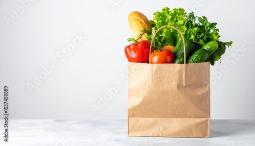Brown Paper Bag Filled with Fresh Vegetables and Bread
