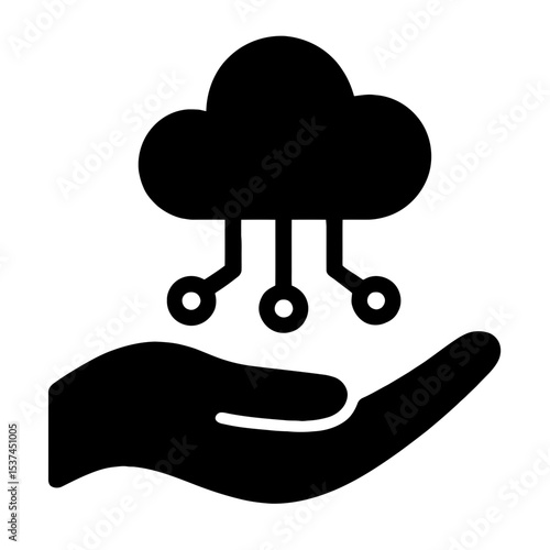 very simple flat and single minimalist Hand with Cloud Computing Silhouettes