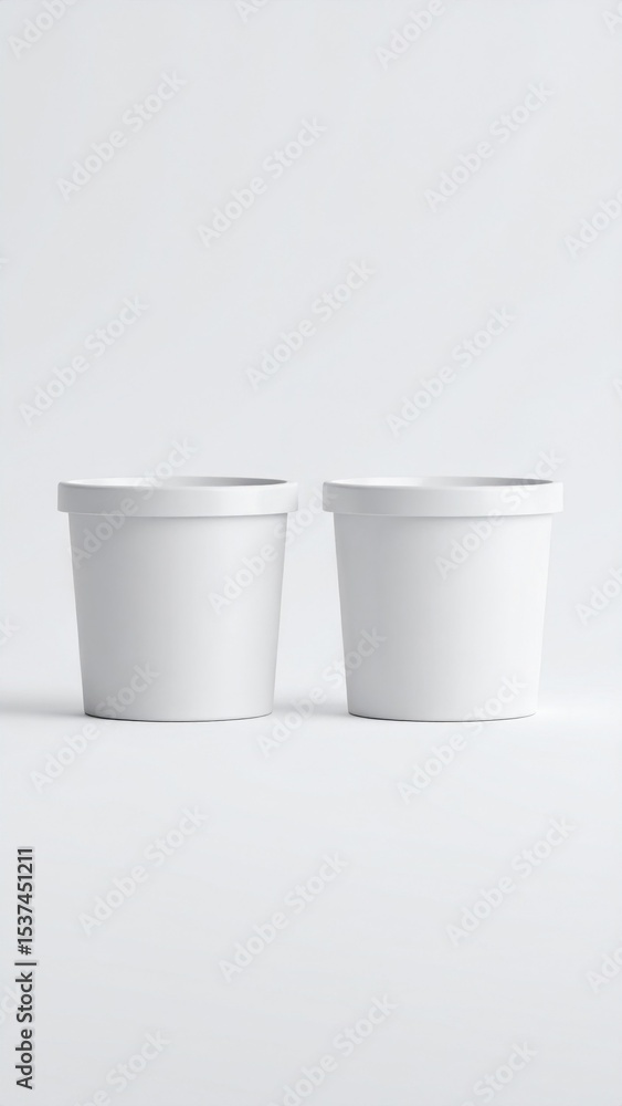 Pair of White Cylindrical Plastic Containers on White Background Pair of White Cylindrical Plastic Containers on White Background