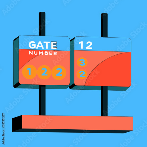 Airport gate signage with number twelve. Modern departure gate information display board shows flight gate number twelve. Creative airport gate design for announcements and travel information.