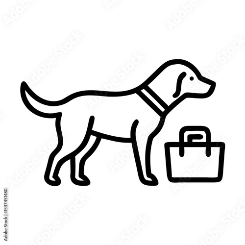 Customs dog sniffing luggage for prohibited items. Canine detection unit at airport or border control. Trained dog inspects baggage for contraband.  This image is perfect for security agencies,