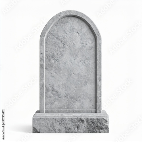 Grey Granite Gravestone with Arch Top on White Background