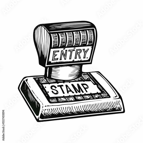 Passport entry stamp design. Detailed illustration of entry stamp for passport control.  Vintage style stamp for immigration or travel documents.