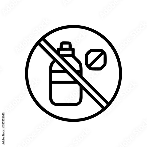 No prohibited items symbol.  Clear prohibition sign indicating no liquids or solids allowed.  Simple no liquids and solids symbol for information graphics.