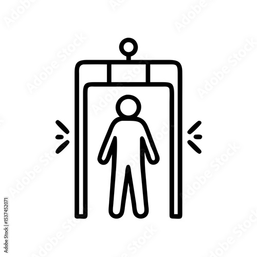 Airport security checkpoint with passenger passing through metal detector.  Person undergoing screening process at airport security.  This image is perfect for travel blogs, airport websites,