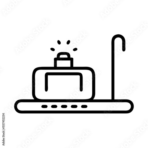 Suitcase on airport security scanner. Baggage screening process at airport security checkpoint.  Travel safety concept for airport security infographics and website design.