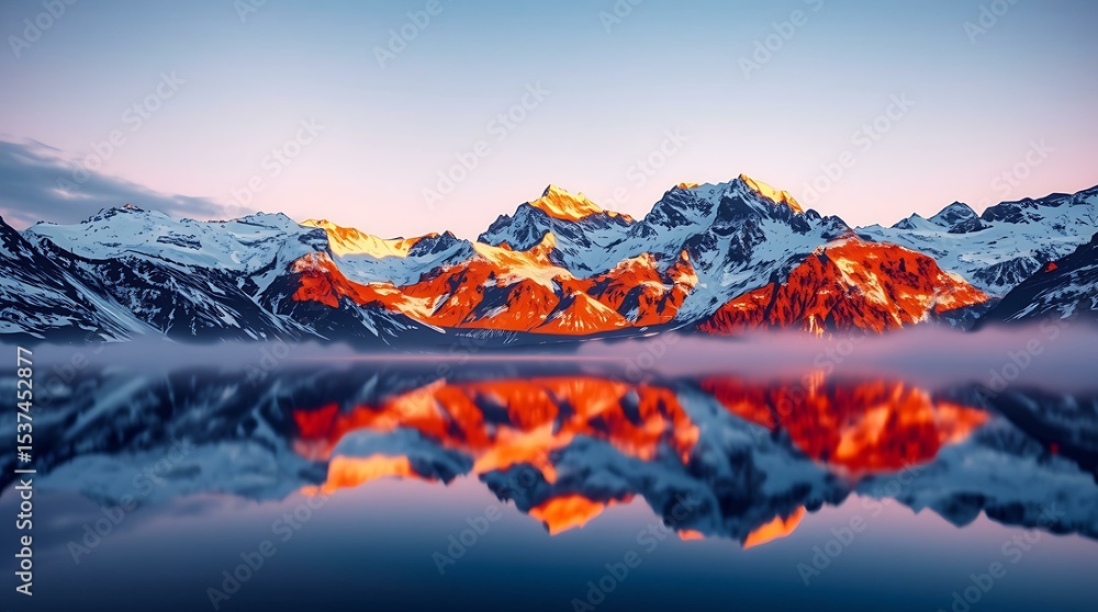 Obraz premium Alpine lake reflecting mountains at twilight