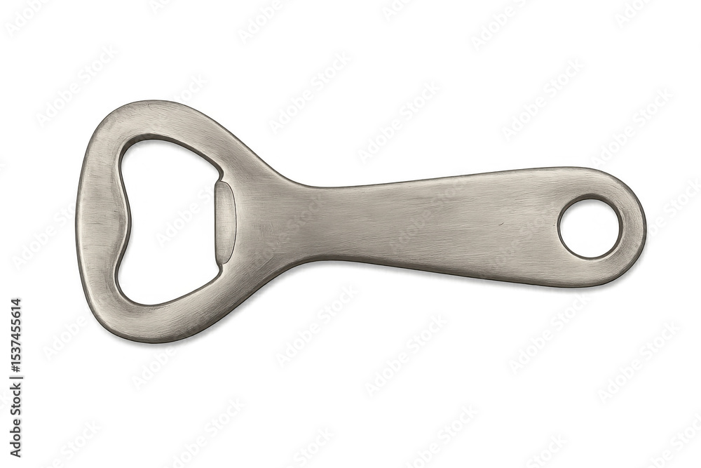 Metal bottle opener resting on transparent surface, highlighting minimalist shape and practical utility for beverage opening Metal bottle opener resting on transparent surface, highlighting minimalist shape and practical utility for beverage opening