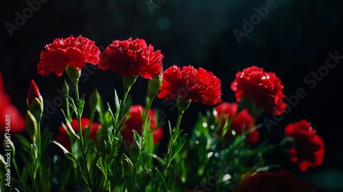 Wallpaper Mural Red Flowers Glistening With Water Droplets in a Garden During a Sunny Afternoon Torontodigital.ca