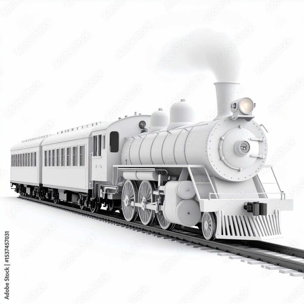 Obraz premium White Steam Train on Tracks 3D Render