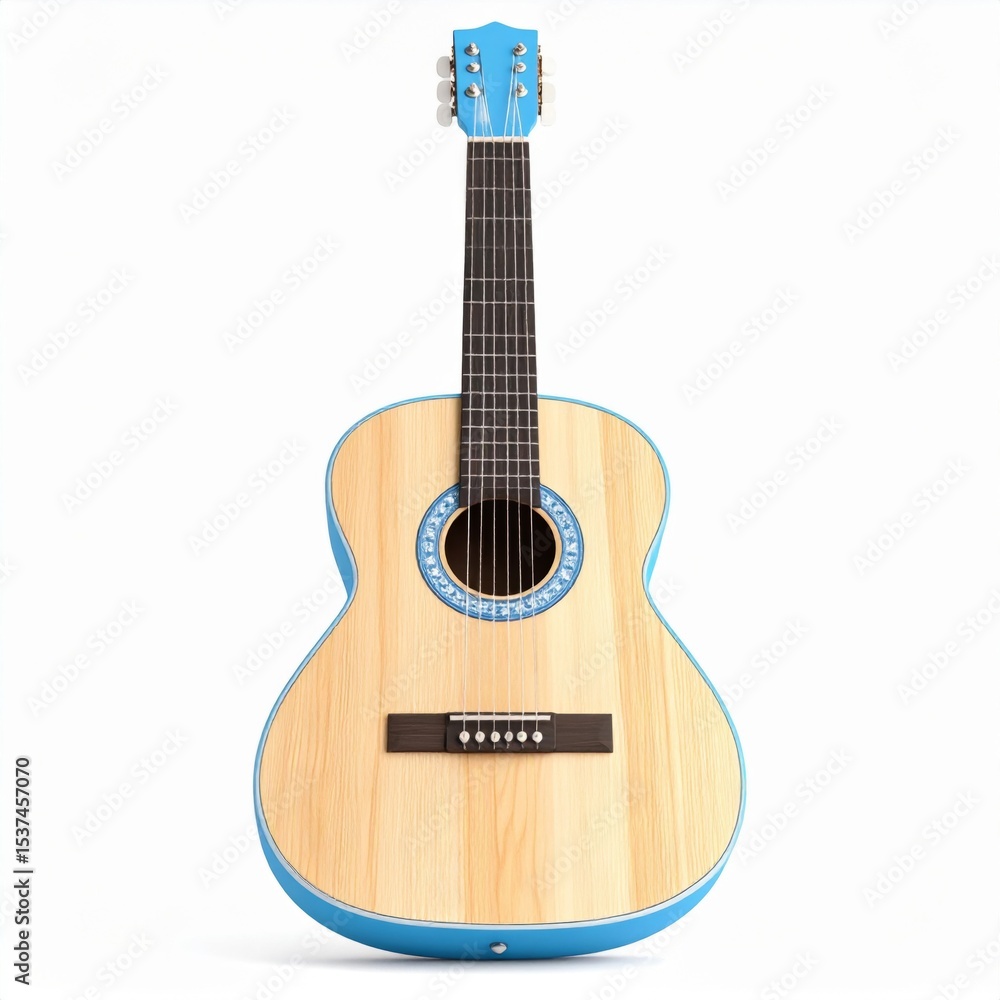 Obraz premium Light Blue Acoustic Guitar with Natural Wood Body