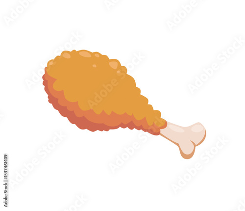 Fried chicken vector illustration. Barbecue grilled fried poultry, greasy fast food, tasty unhealthy snack with crispy