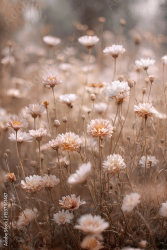 Beautiful Wildflowers Bloom in Soft Hues During Golden Hour at a Serene Meadow