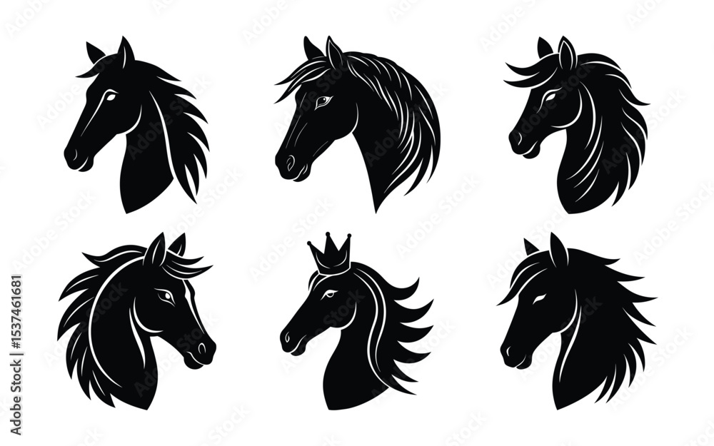Fototapeta premium Horse head silhouettes vector