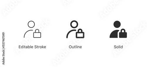 user with lock icons | for account security, privacy, and user authentication | editable stroke, outline, and solid icon
