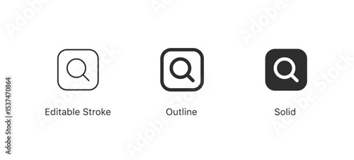 search icon button - magnifying glass loupe sign symbol, magnifier icon . EDITABLE STROKE ICON. outline and filled web icons vector sign