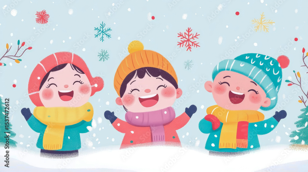 Festive Winter Fun: Playful Children Enjoying a Snowy Holiday Festive Winter Fun: Playful Children Enjoying a Snowy Holiday