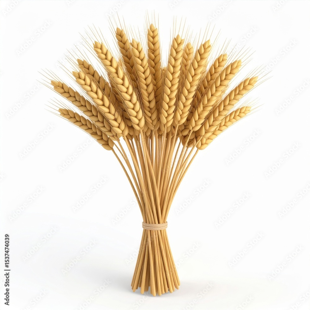 Fototapeta premium Golden Wheat Sheaf on White Background