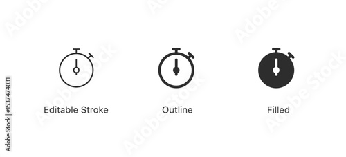 stopwatch and timer icons | for countdown, time tracking, sports, and productivity interfaces | editable stroke, outline, and solid icons