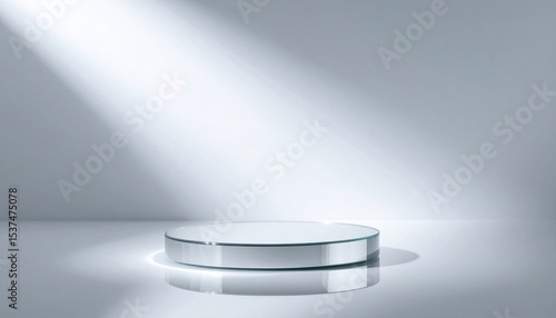Silver Round Podium on White Background with Spotlight