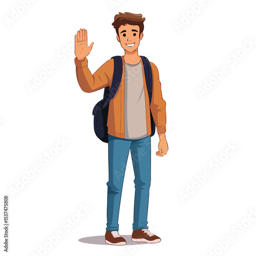 Professional Young Male Teenager Greeting and Smiling in Casual Clothes