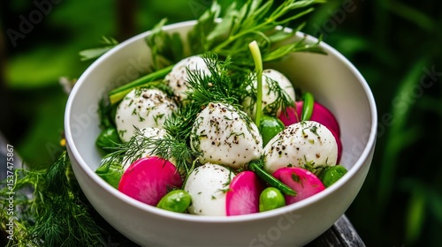 Fresh Garden Salad With Herbs and Radishes Served in a Bowl During Afternoon ...