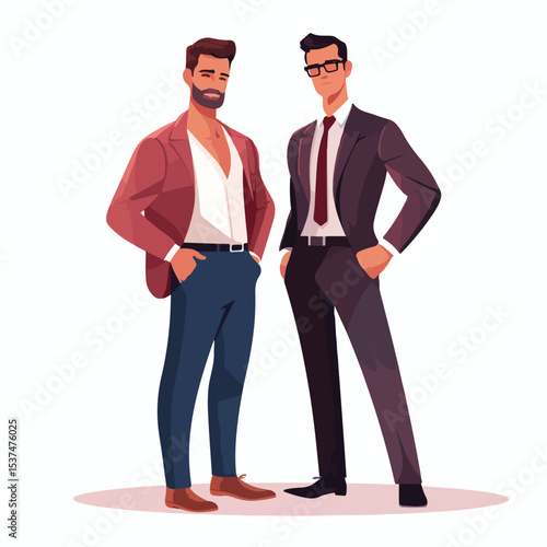 Professional Cartoon Avatar of Two Men in Casual Fashion Attire for Business Presentations and Marketing Materials