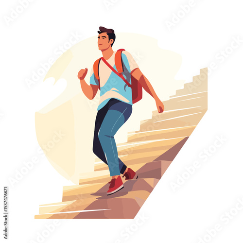 Professional young man climbing stairs character vector illustration