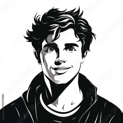 Professional Vector Illustration of Young Man with Smirk Icon for Marketing Materials