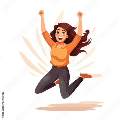 Joyful Young Woman Jumping High in the Air Vector Illustration for Design Projects