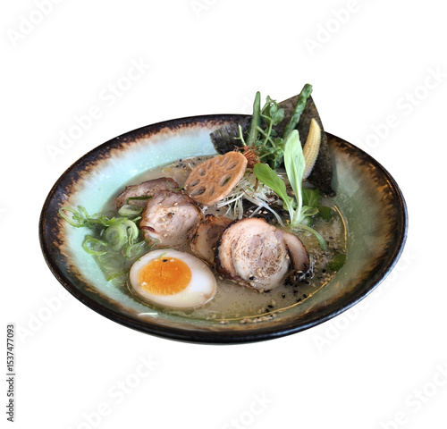Bowl of Ramen with tender chicken and a perfectly cooked egg
