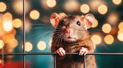 Cute Small Brown Mouse With Big Ears and Bright Eyes Against a Blurred Backgr...
