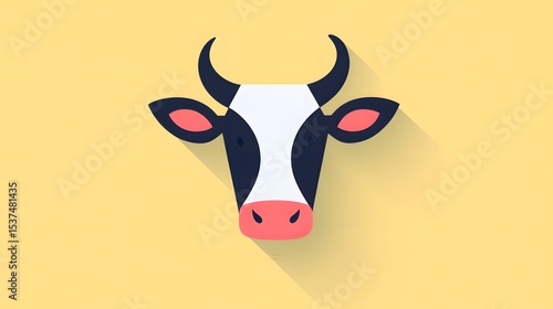 Detailed vector illustration of a minimalist cow icon featuring clean simple lines, flat geometric shapes, and modern design aesthetics for a contemporary visual style