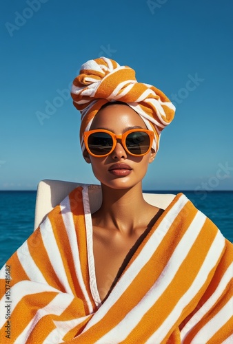 Sunny Beach Day With a Stylish Woman Under a Clear Blue Sky