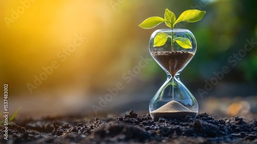Hourglass with Sprout Time, Growth, Sustainability, environmental conservation