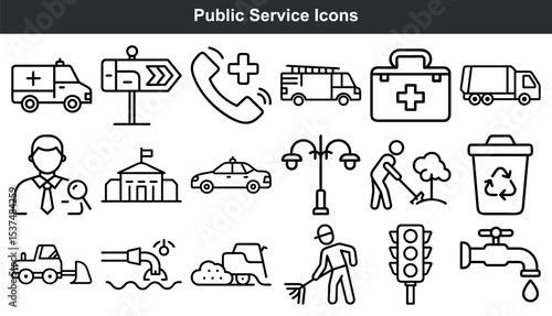 Black Public Service Icons Set