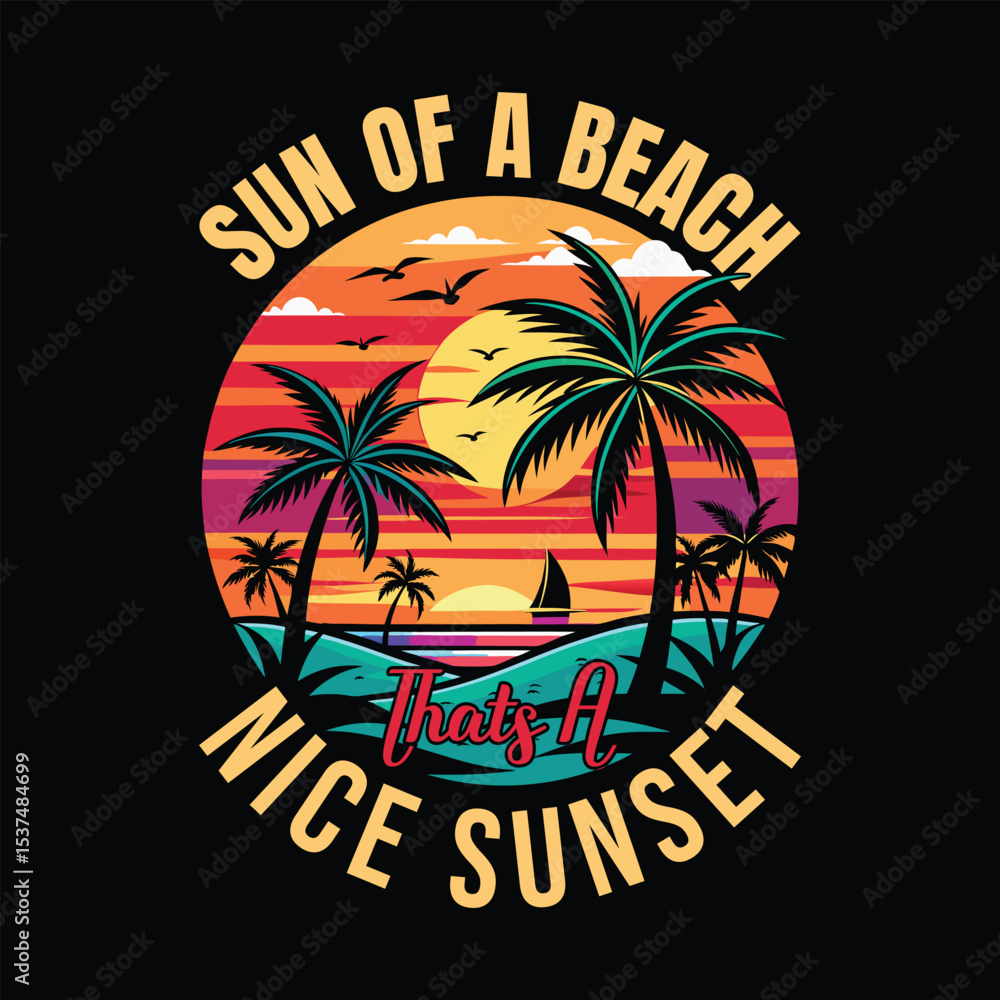 Fototapeta premium Summer Sunset Paradise t shirt design
