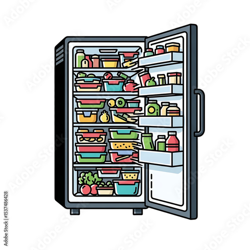Full refrigerator with various food, symbolizing office kitchen or break room.
