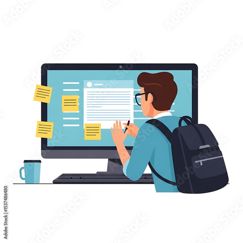 Student using laptop for schoolwork, symbolizing online learning.