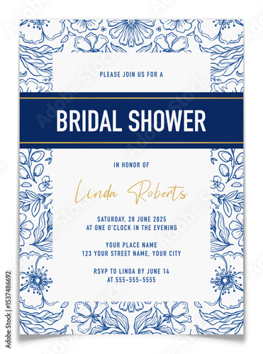 Bridal Shower Invitation with Floral Toile Design.